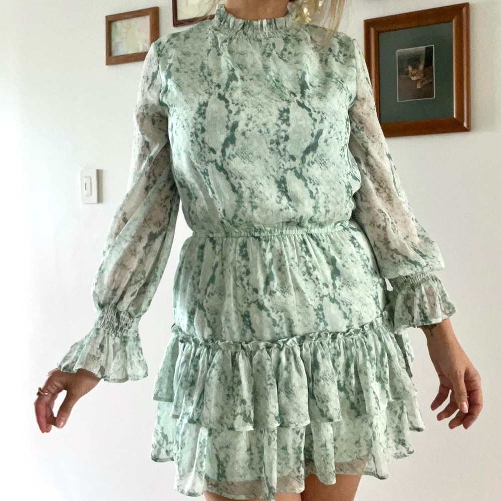 Green snake print dress
